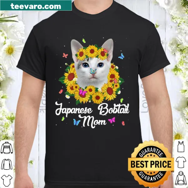Cute Japanese Bobtail cat with sunflowers design