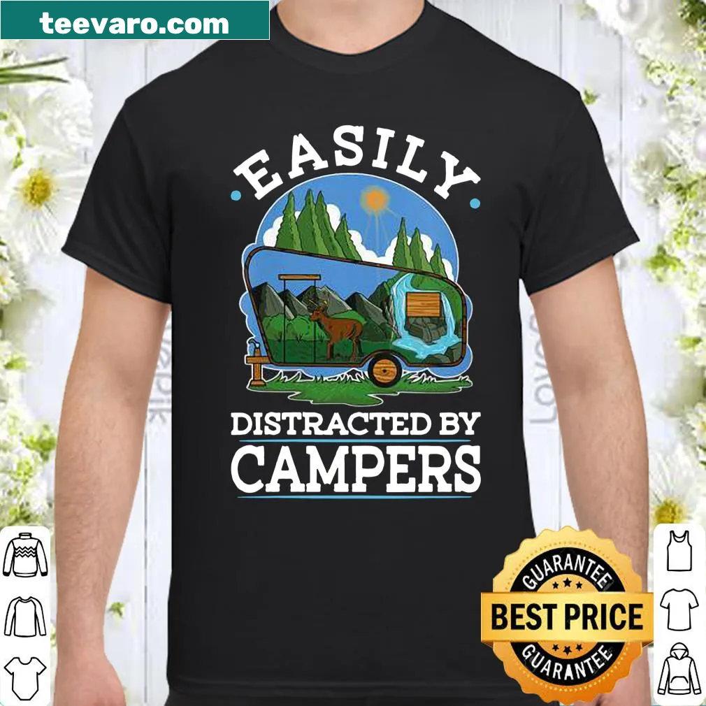Playful typography shirt about being easily distracted by campers