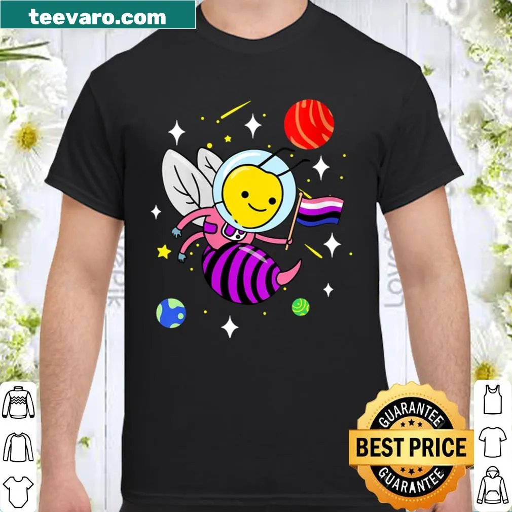 Cute genderfluid wasp illustration in space on women's shirt