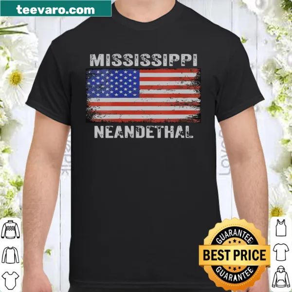 Vintage distressed Mississippi Neanderthal t-shirt with American flag design
