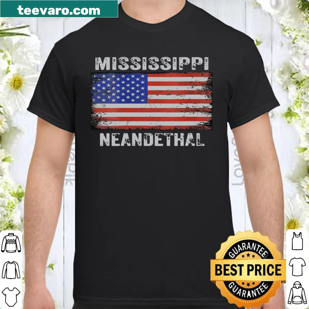 Vintage distressed Mississippi Neanderthal t-shirt with American flag design