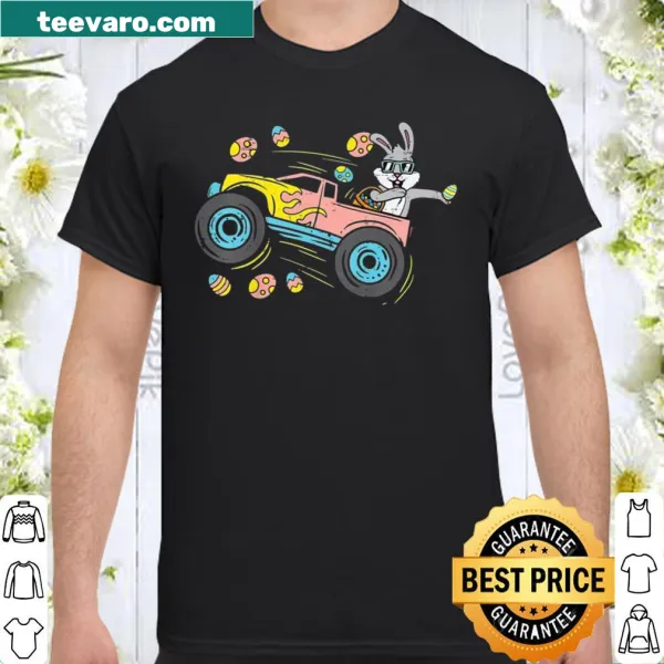 Youth shirt featuring a dabbing Easter bunny on a monster truck