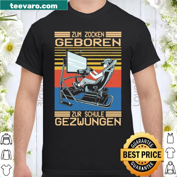 Vintage-style shirt with 'Born a Gamer, Forced to School' text
