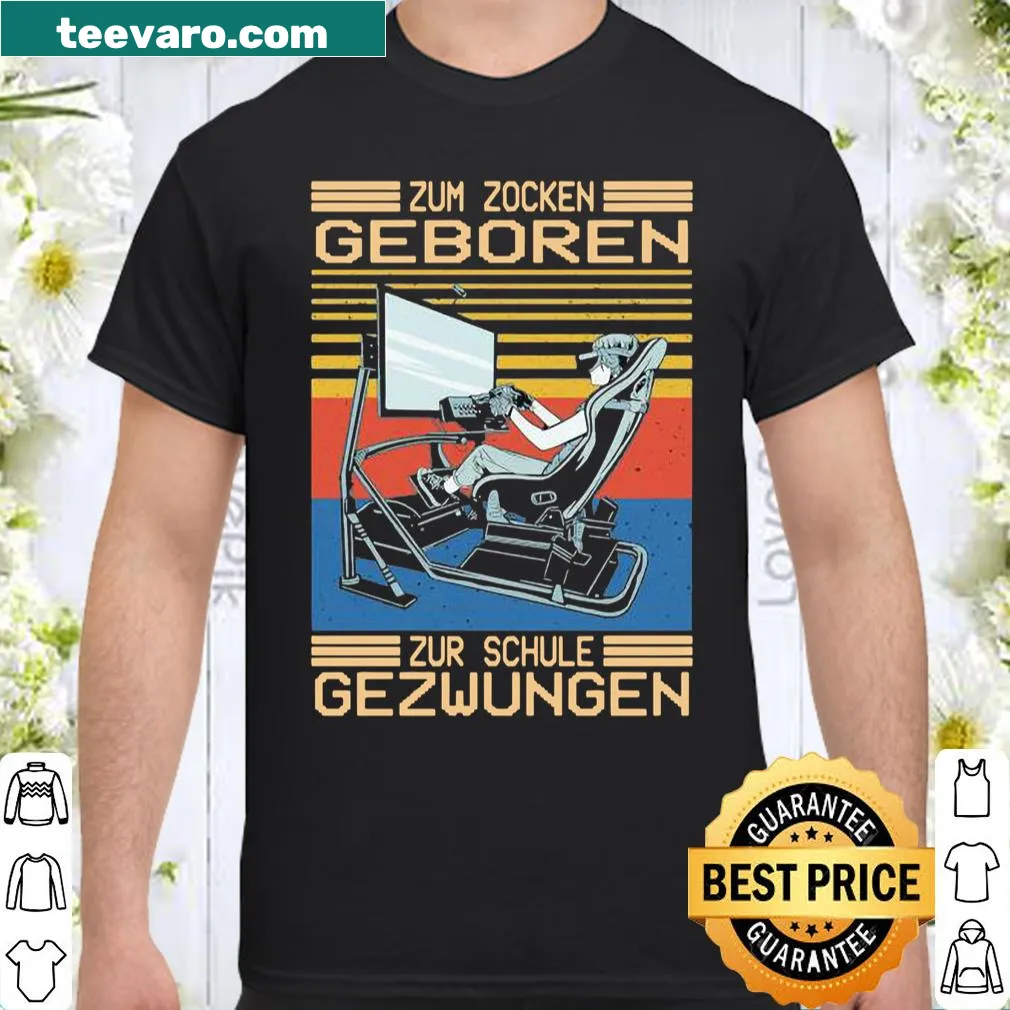 Vintage-style shirt with 'Born a Gamer, Forced to School' text
