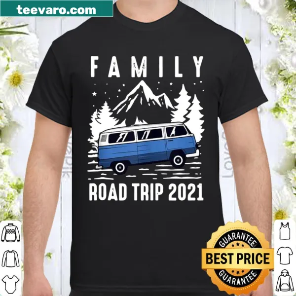 Commemorative shirt celebrating family road trips with playful typography