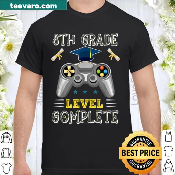 Graduation t-shirt with gamer-level design celebrating 8th grade achievement