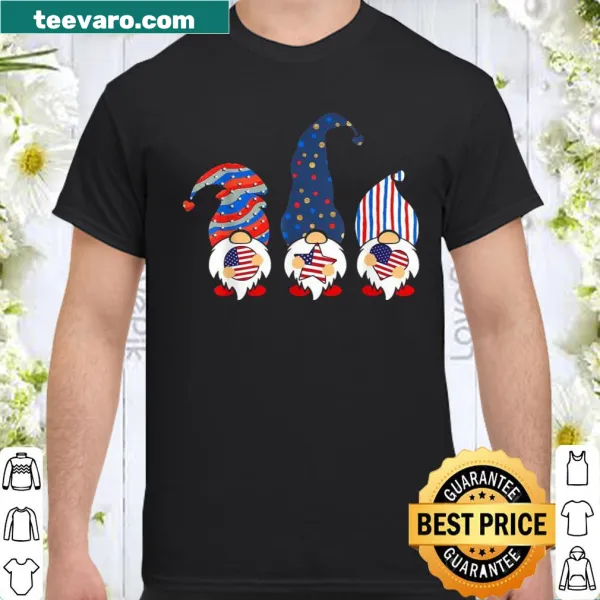 Cute shirt featuring gnomes and American flags for July 4th