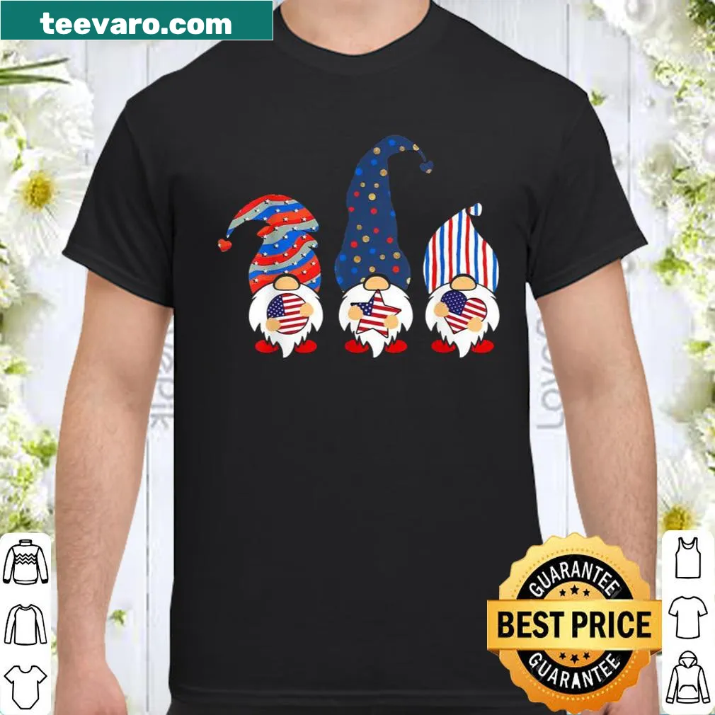Cute shirt featuring gnomes and American flags for July 4th