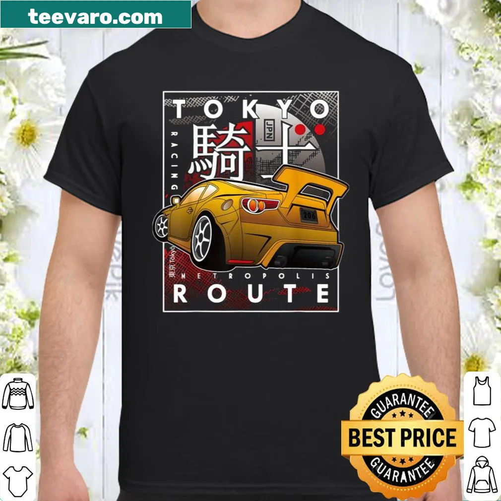 Vintage-style vaporwave racing graphic on a streetwear shirt