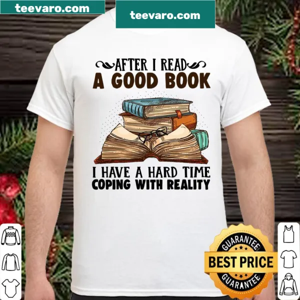 Funny book-themed shirt with whimsical illustration and text