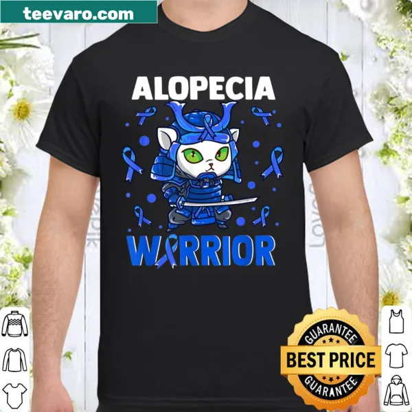 Red ribbon design promoting alopecia awareness on a shirt