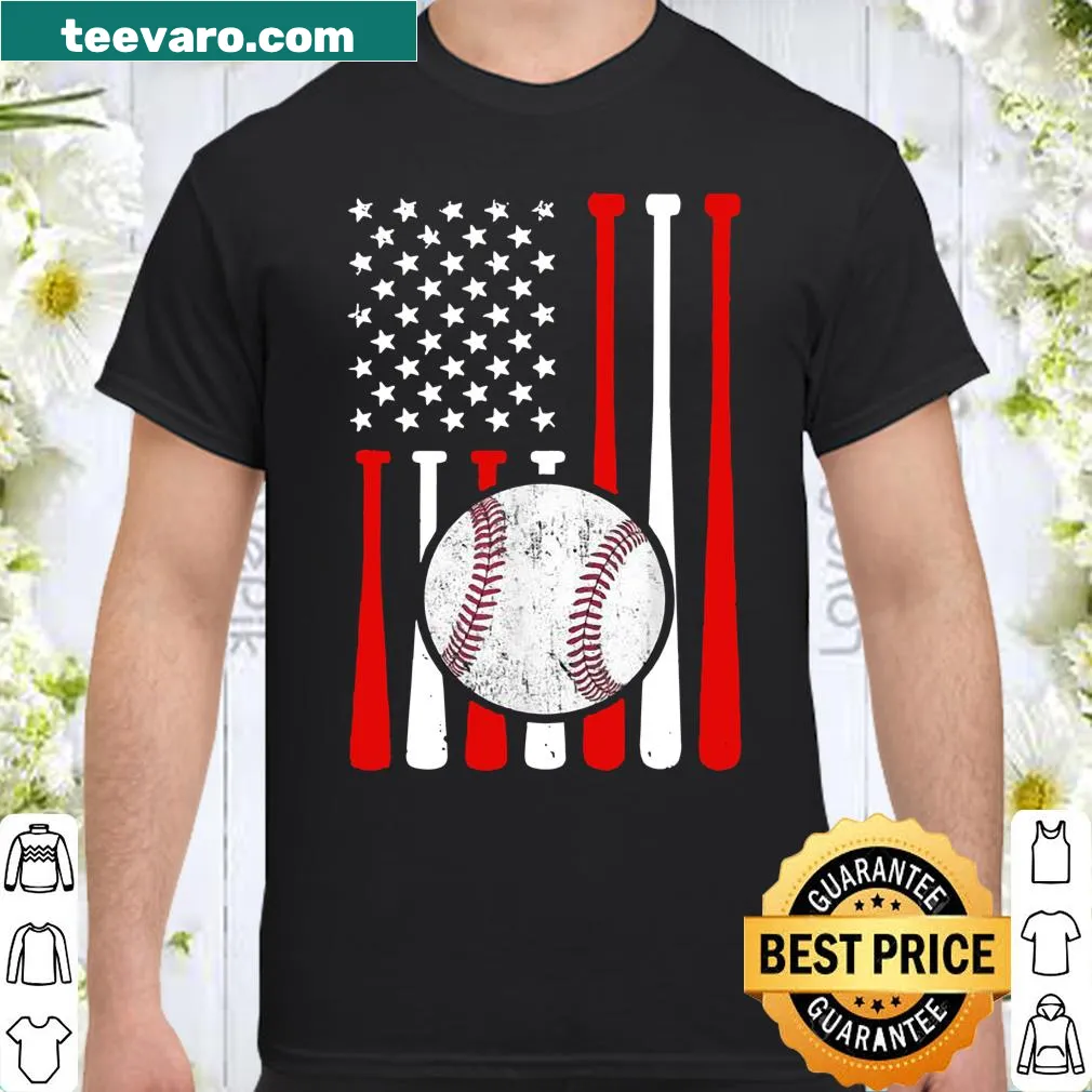 Vintage-style American flag baseball-themed t-shirt