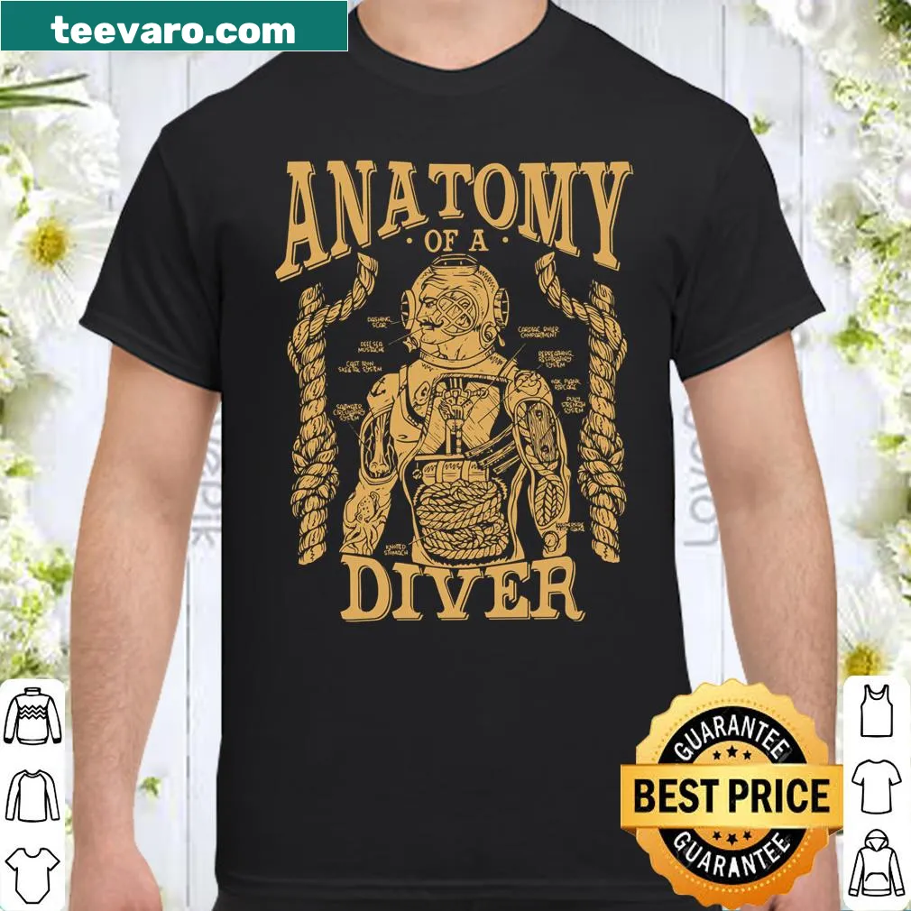 Illustrative shirt detailing the anatomy of a diver.