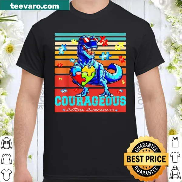 Illustrative T-Rex shirt promoting autism awareness.
