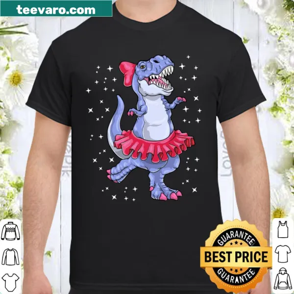 Cute shirt with a cartoon T-Rex dressed as a ballerina for kids.