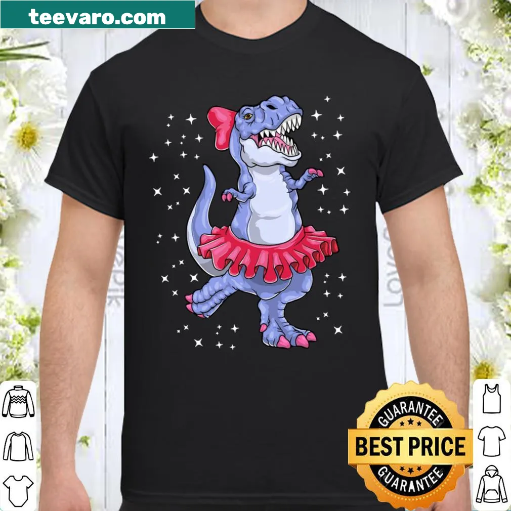 Cute shirt with a cartoon T-Rex dressed as a ballerina for kids.