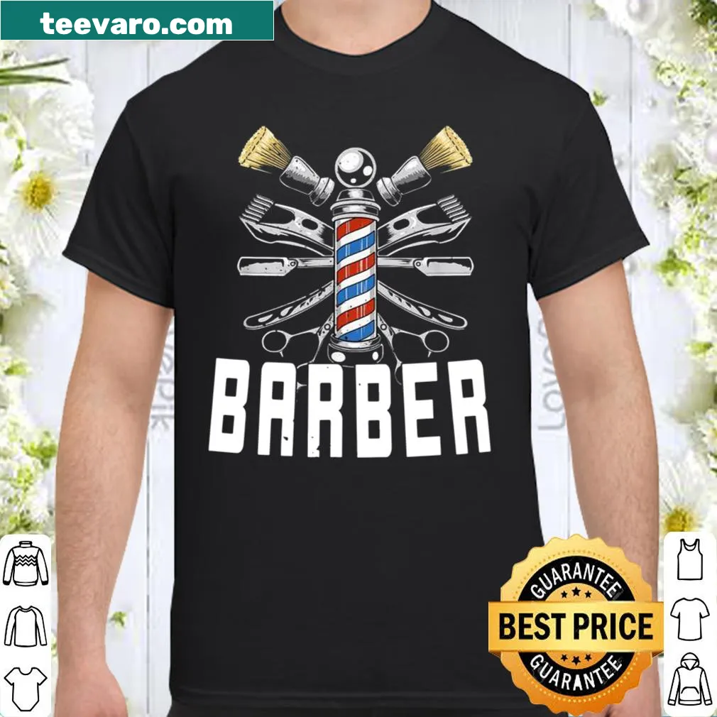 Illustration of barber tools on a shirt