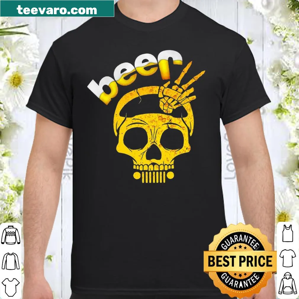 Edgy beer-themed shirt with skull graphic