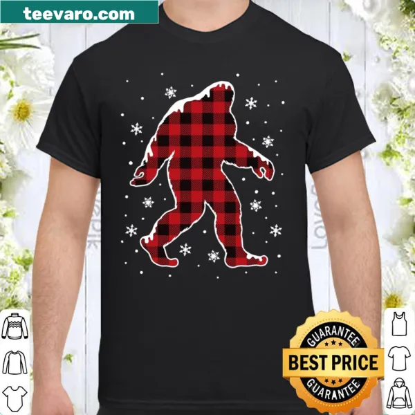 Bigfoot in buffalo plaid design for a Christmas themed family shirt