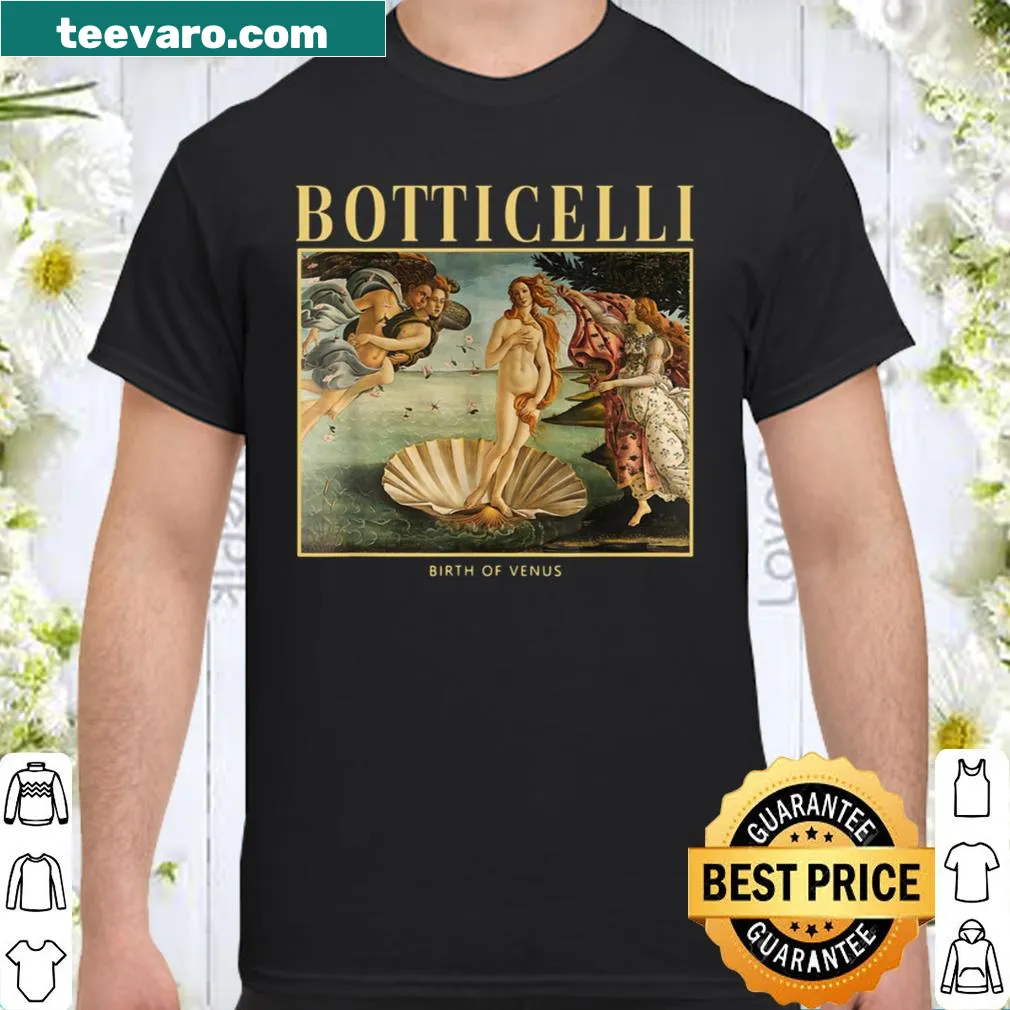 Minimalist illustration of The Birth of Venus on a shirt