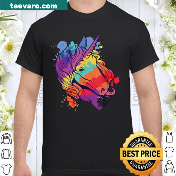 Whimsical rainbow-colored unicorn design for an LGBTQ-themed shirt