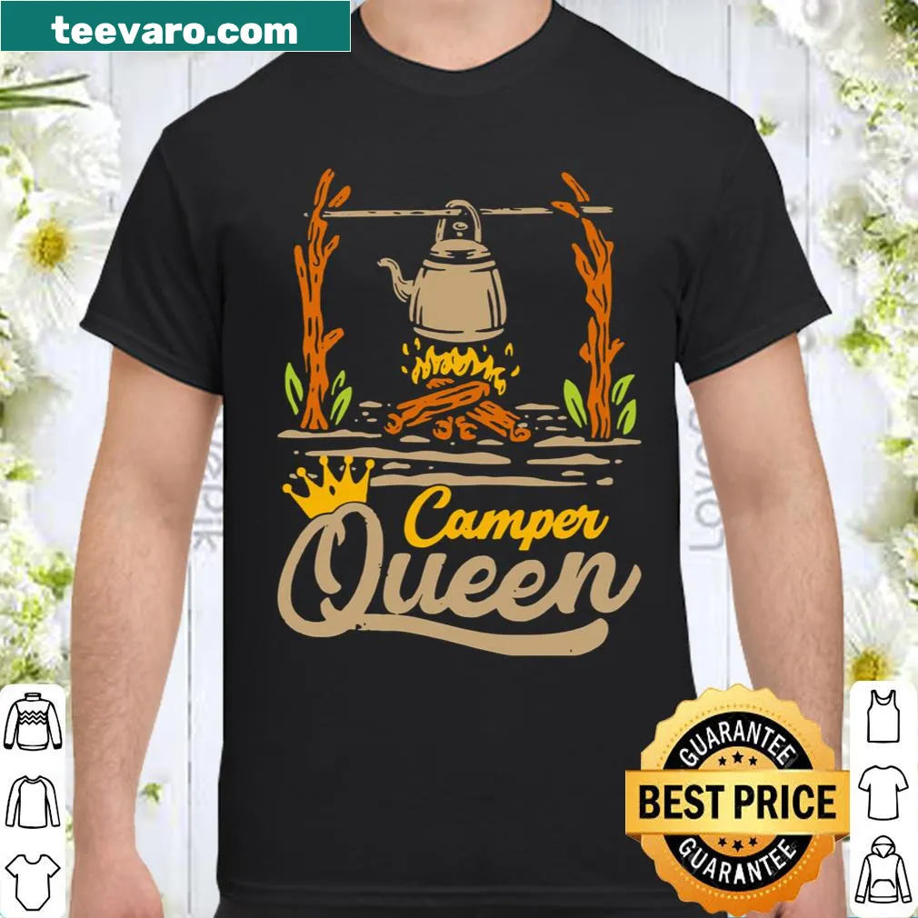 Playful shirt with the phrase 'Camper Queen' for camping enthusiasts