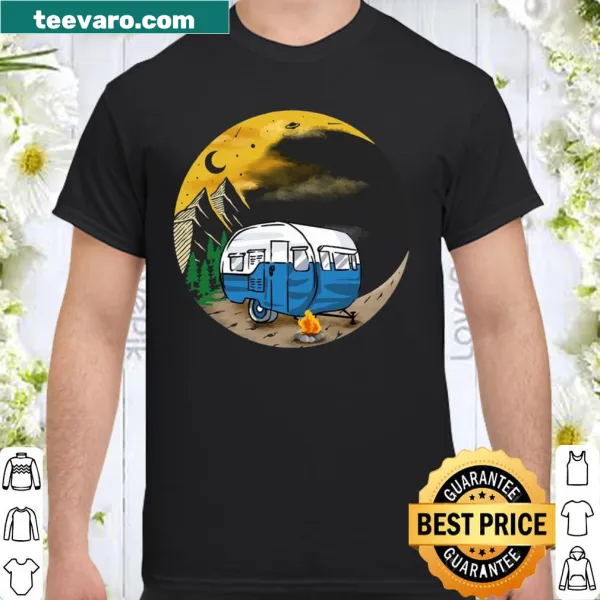 Shirt featuring a camping theme with a moon design