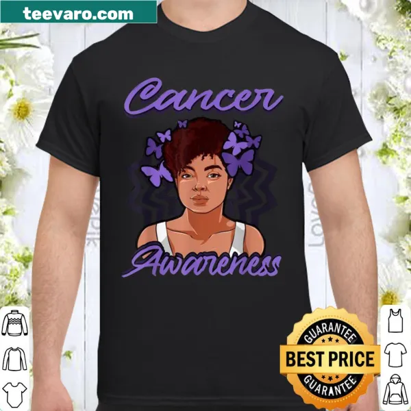 Cancer awareness shirt with a lavender ribbon graphic