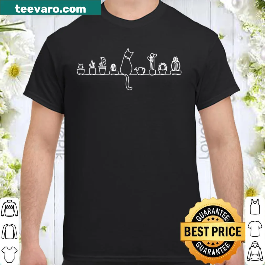 Shirt featuring cats and plants graphic illustration