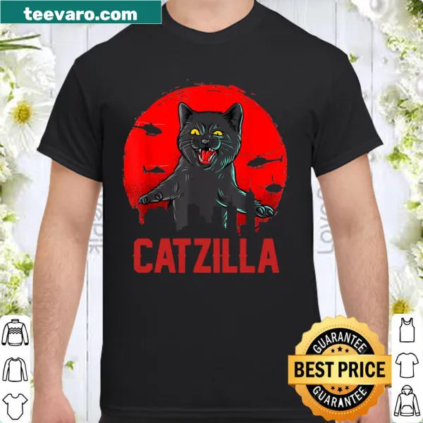 Playful Catzilla illustration t-shirt for cat lovers