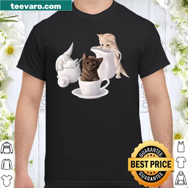 Illustrative shirt combining coffee and cat themes