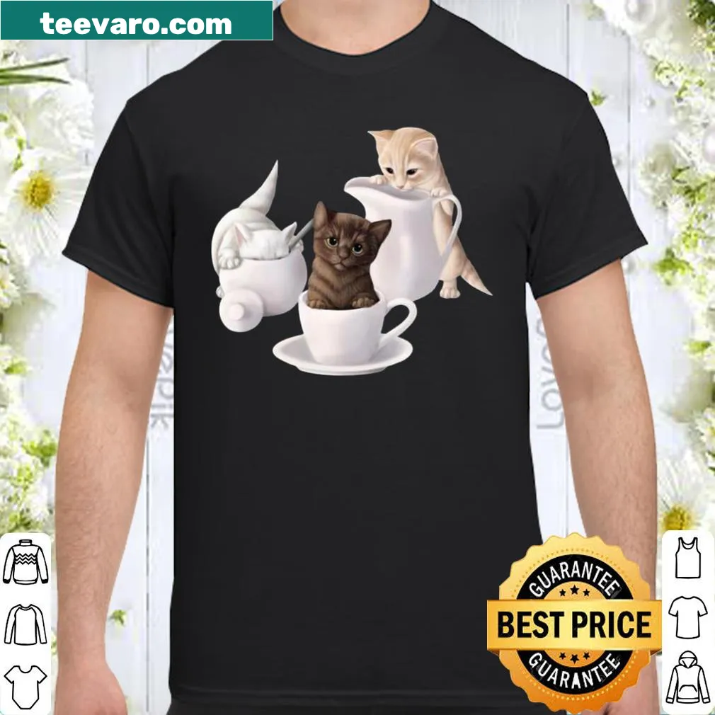 Illustrative shirt combining coffee and cat themes
