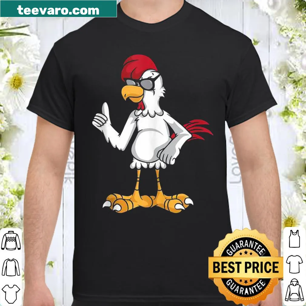 Funny chicken graphic wearing sunglasses on a shirt