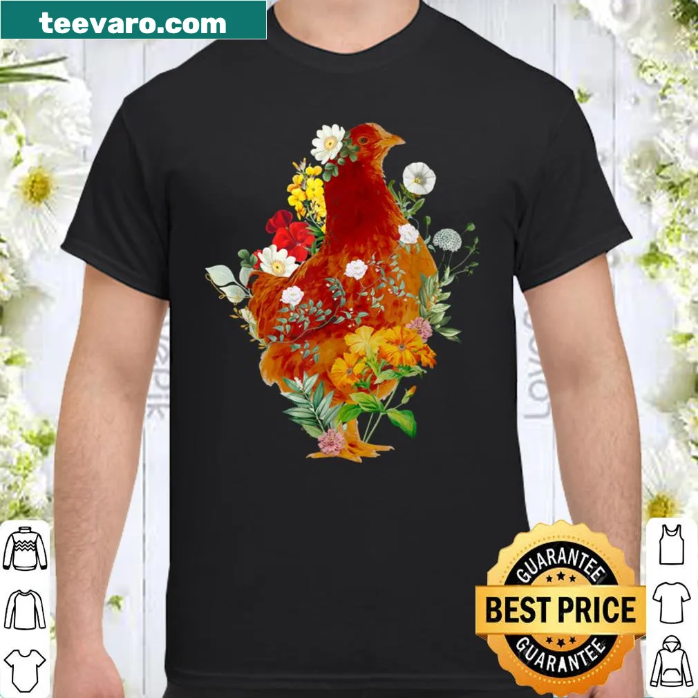 Vintage-style shirt featuring a cute chicken design with floral accents