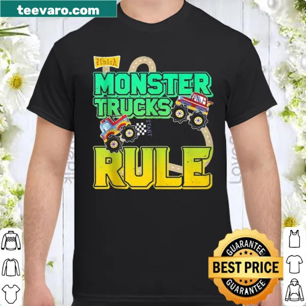 Playful shirt featuring monster truck graphics, appealing to kids and parents alike.