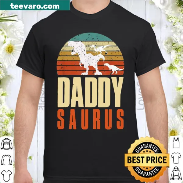 Cute shirt with a cartoon dinosaur graphic saying 'Daddy Saurus'