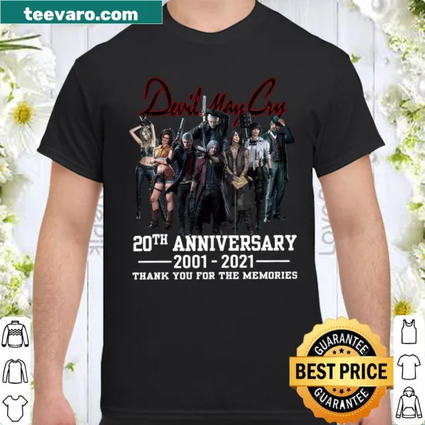 Commemorative shirt for Devil May Cry's 20th anniversary with text and design