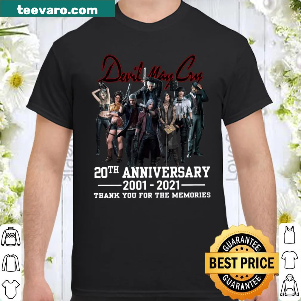 Commemorative shirt for Devil May Cry's 20th anniversary with text and design