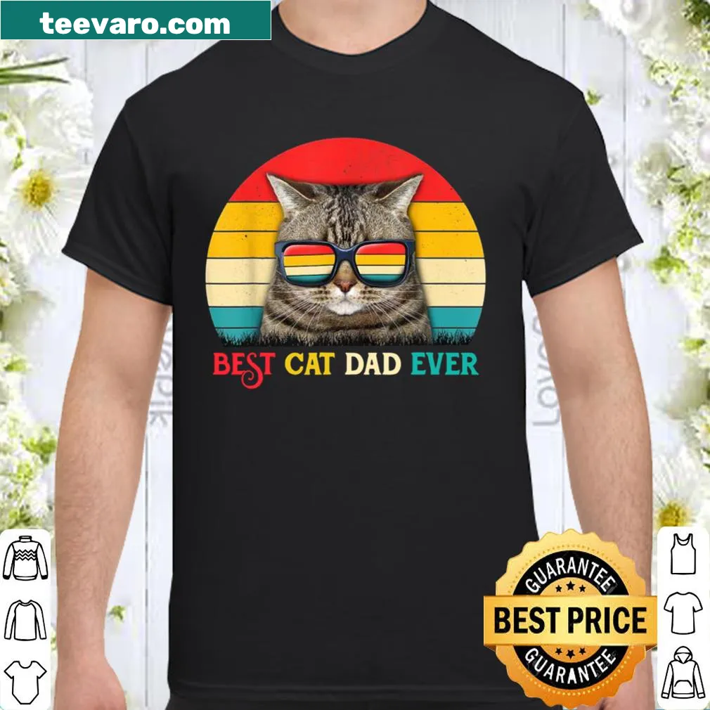 Vintage distressed T-shirt with 'Best Cat Dad Ever' text and retro design