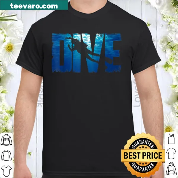Bold diving-themed shirt with the word 'DIVE' prominently featured