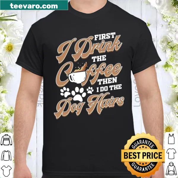 Dog grooming shirt featuring a charming phrase about coffee and grooming.
