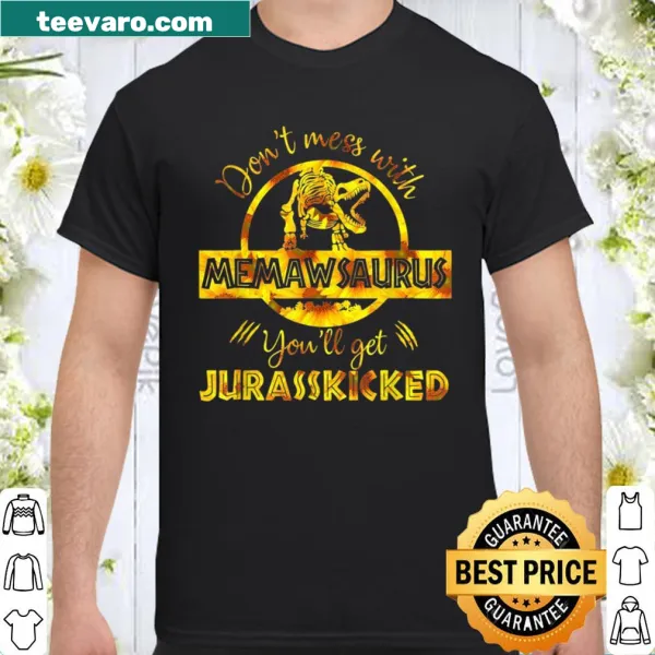 Funny Memawsaurus graphic t-shirt with playful text