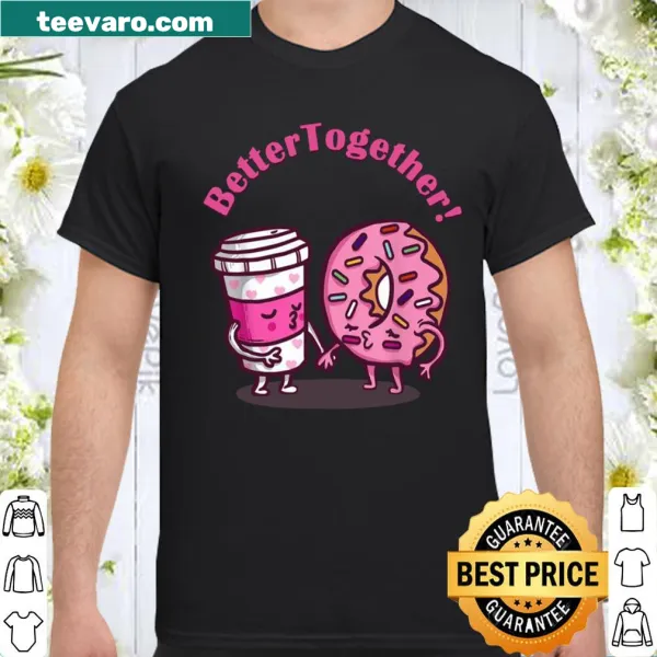 Whimsical shirt featuring donuts and coffee illustration