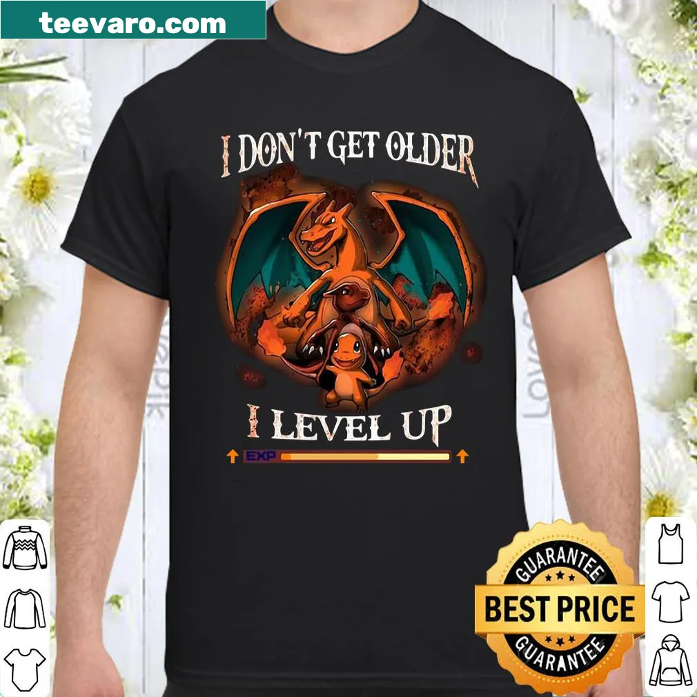 Shirt with text 'I Don't Get Older I Level Up' and dragon graphic