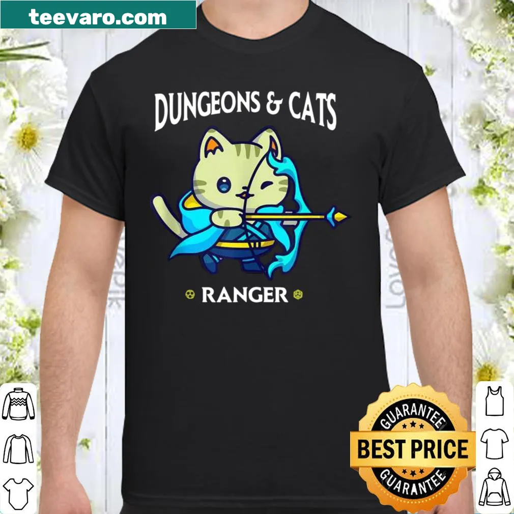 Dungeons and Cats theme shirt with RPG elements and a cat design.