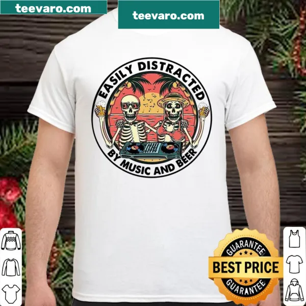 Playful typography shirt about distractions from music and beer