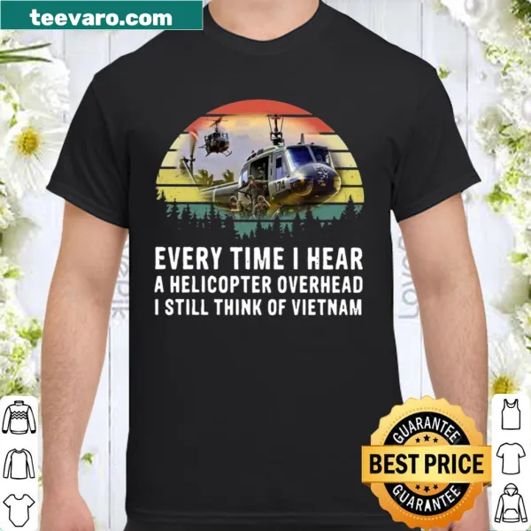 Vintage-style shirt with nostalgic text about Vietnam helicopters