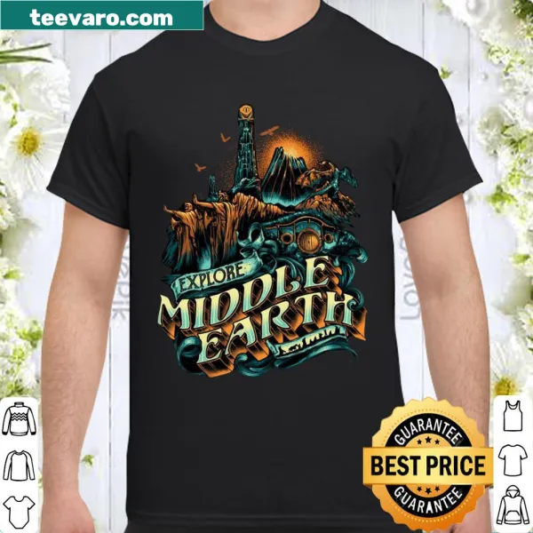 Adventure-themed Explore Middle Earth graphic shirt
