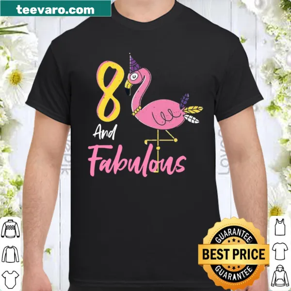 Flamingo-themed birthday shirt celebrating being 8 and fabulous