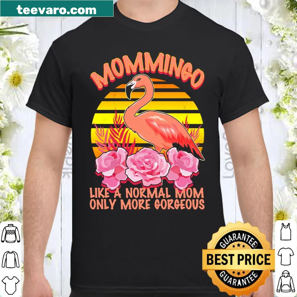 Cute shirt with an illustration of a flamingo and the word 'Mommingo'